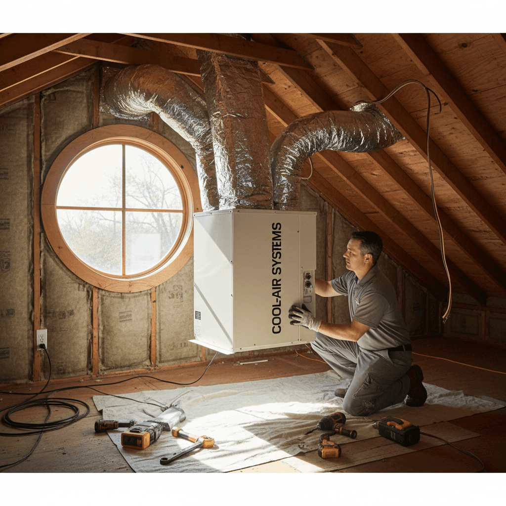 Professional HVAC technician installing air conditioning system