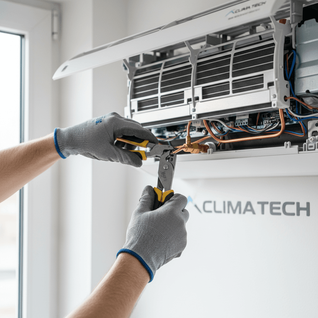 HVAC technician installing air conditioning system