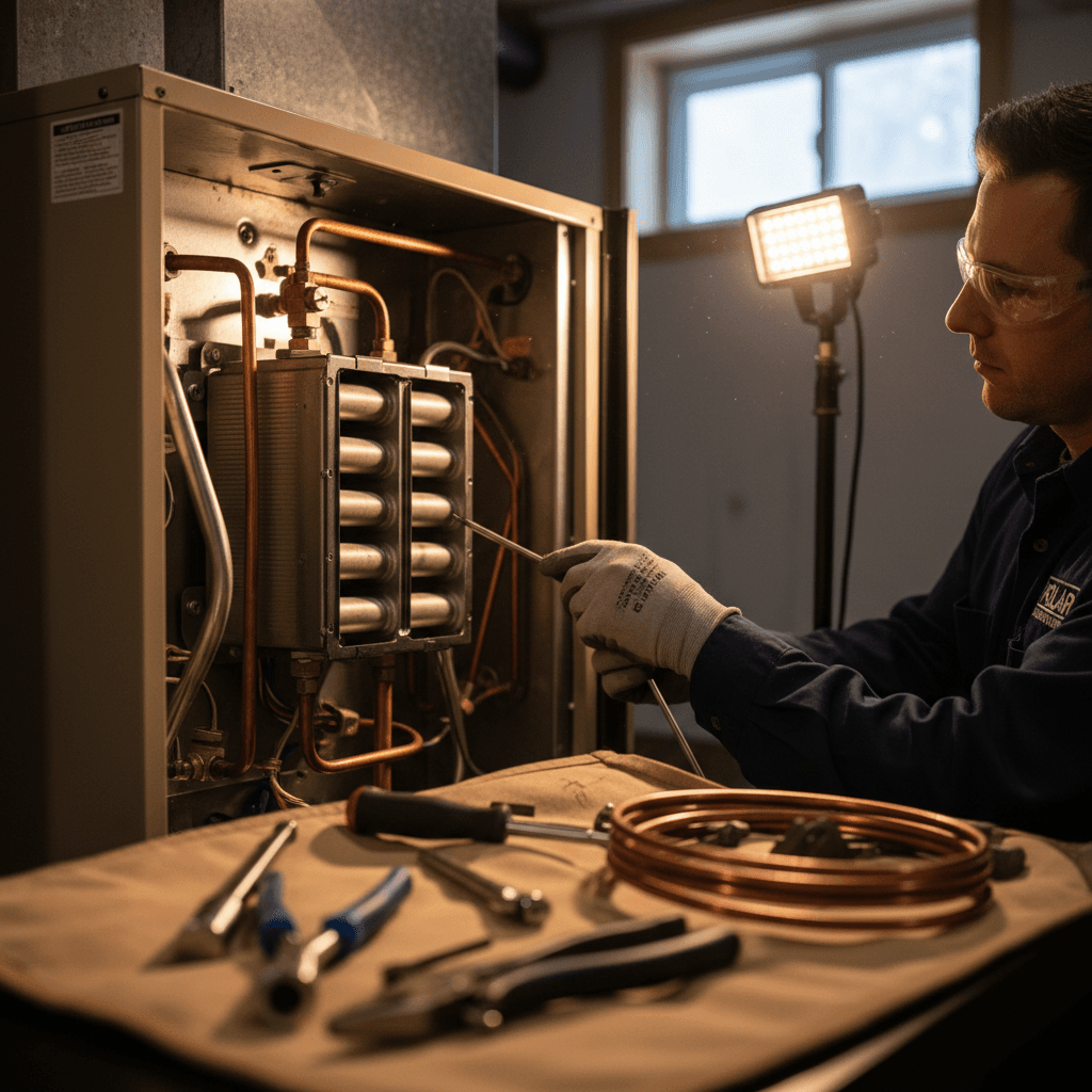 HVAC technician installing furnace system